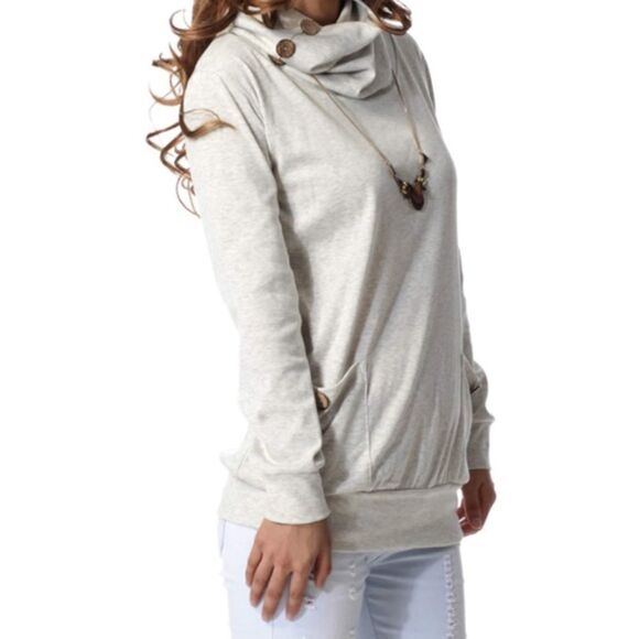 Cowl neck top with cute button accent - Picture 2 of 3